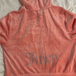 Juicy Couture Coral Velour Hoodie with Rhinestone Detail